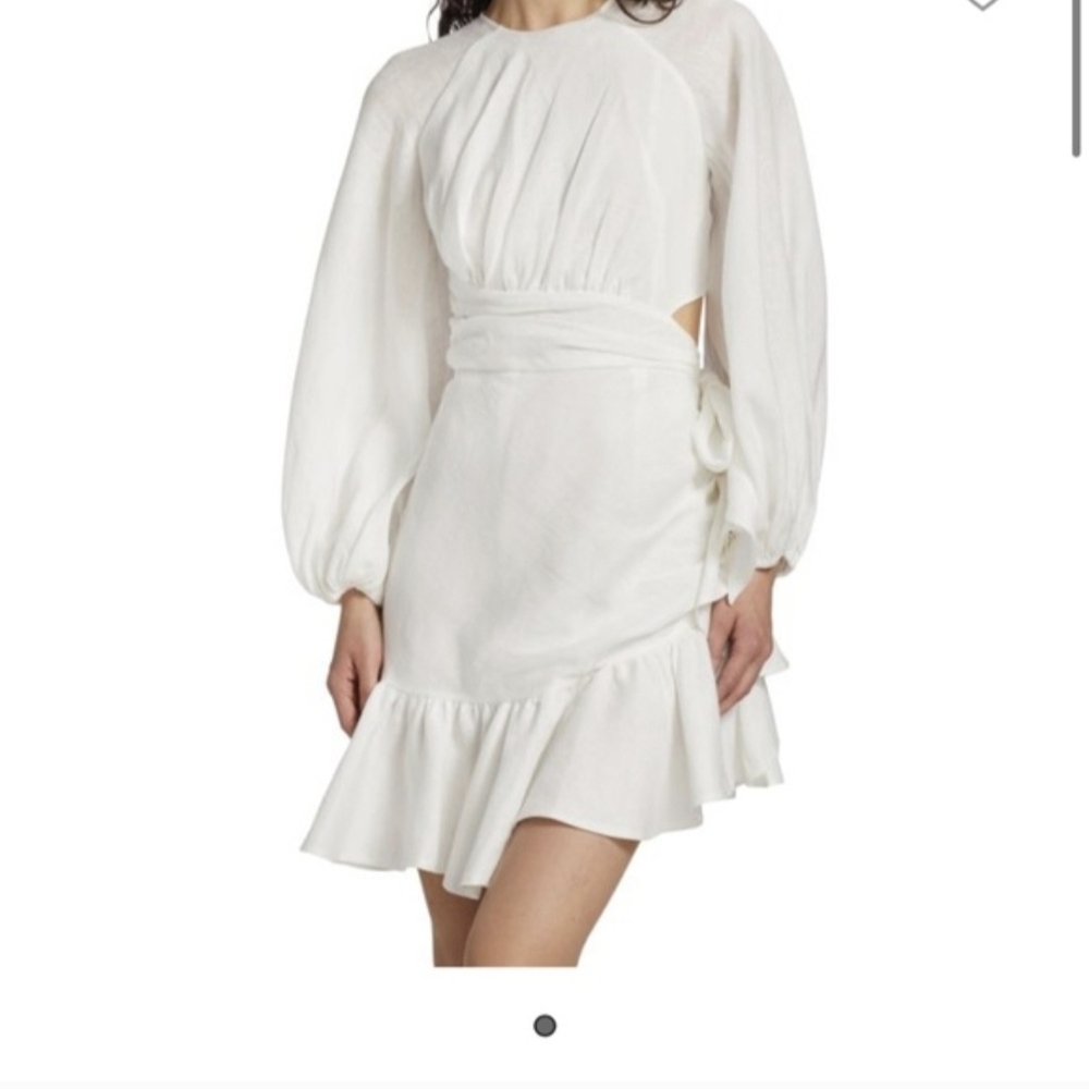 Zimmermann White Long-Sleeve Ruffle Mini Wrap Dress
